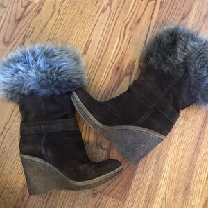 Marc Fisher Wedge Suede Boots Size 8